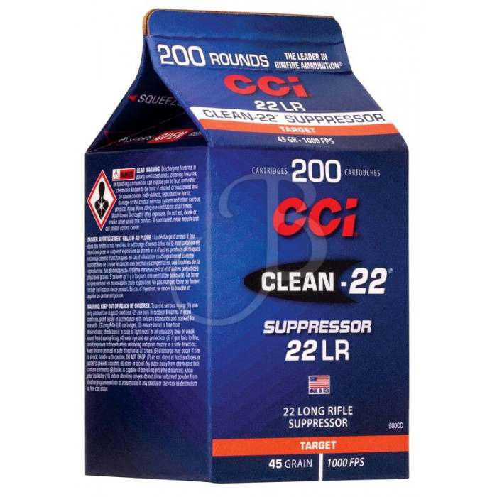CCI .22 LR SUPPRESSOR CLEAN 45GR LRN -980CC CCI .22 LR SUPPRESSOR CLEAN 45GR LRN -980CC